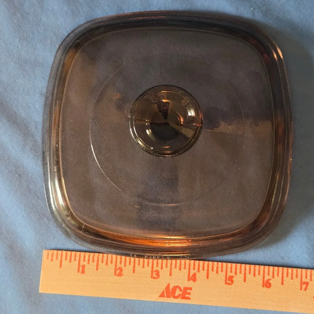 Pyrex Visions Amber Glass Lid A7C Square Replacement Cover 7 Inch USA Vintage